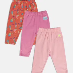 MINI KLUB Infant Girls Pack Of 3 Pure Cotton Ankle-Length Leggings-56