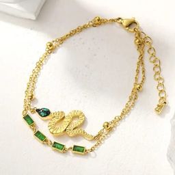 VIEN Stainless Steel Gold Plated Stone Studded Charm Bracelet image 2