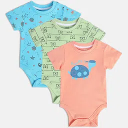 MINI KLUB Infant Boys Pack Of 3 Printed Pure Cotton Bodysuit-27