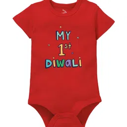 Zeezeezoo Infant Red My First Diwali Printed Bodysuit-image-81