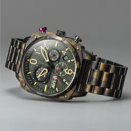 AVI-8 Men Green Brass Dial & Brown Steel Straps Analogue Chronograph Watch-25