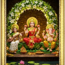 Lakshmi Ganesh Saraswati photo Digital Reprint 10 inch x 14 inch Painting Digital Reprint 25 inch x 5 inch Painting-image-80