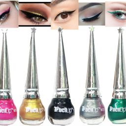 Waterproof Glitter Liquid Eyeliner set of 5, 5ml Each,Green, Silver, pink, Golden and Matte Black 25 ml-4