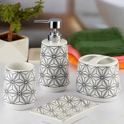Kookee White & Black 4 Piece Abstract Ceramic Bath Accessories Set image 2