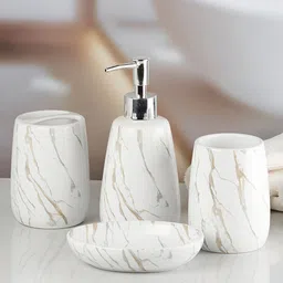Kookee White 4 Pieces Abstract Ceramic Bath Accessories Set image 2