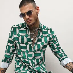 Campus Sutra Classic Geometric Printed Spread Collar Curved Casual Shirt-image-26