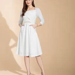 life with pockets Women Asymmetric White Knee Length Dress-picture-2