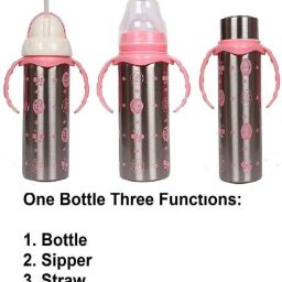 3 in 1 Baby Feeding Bottle Thermo-Steel Multifunctional-Bottle Cum Sipper , Nipple & Straw - 240 ml (Multicolor) - 240 ml-picture-15
