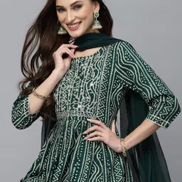 Stylum Bandhani Printed Thread Work Empire Kurta with Sharara & Dupatta image 4