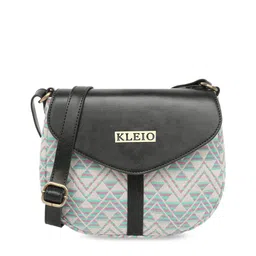 KLEIO Olive Green Geometric Printed PU Structured Jacquard Sling Bag with Quilted image 4