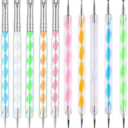 Nail Art Dotting Brushes Set, 5Pcs Nail Art Brushes kit and 5Pcs 2 Way Dotting Pen Tool for Rock and Mandalas Painting Salon at Home DIY Manicure-image-63