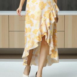 Women Floral Print A-line Yellow Skirt-image-79