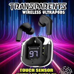 crecro Ultrapod Bluetooth Earbuds Headset Crystal Transparent Design,LED Display W28 Smart Headphones-image-75