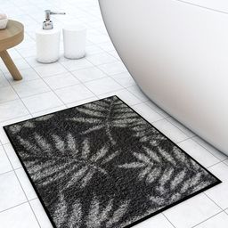 Athom Trendz Grey Leaf Designer Soft Anti Skid Bath Mat-4