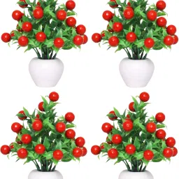 4 Pcs Stylish Wild Looking Tabletop Cherry Flower Plant Perfect Decorative Piece Multicolor Cherry Artificial Flowerwith Pot-17