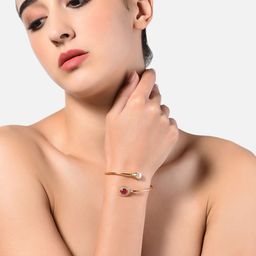 AMI Women Pink Brass Cubic Zirconia Gold-Plated Kada Bracelet image 2