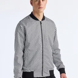 Red Flame Geometric Printed Stand Collar Bomber Jacket image 3