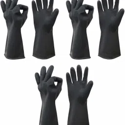 3 Pair Black Heavy Rubber Cleaning Gloves Dish-Washing Home Kitchen Toilet Bathroom Tiles Floor Cleaning Gloves Multipurpose Usage Wet and Dry Glove Set-picture-28