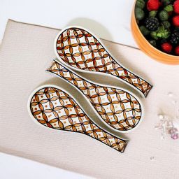 Ceramic Gold Color Checkered Print Spoon Rest Disposable Ceramic Serving Spoon Set-image-5