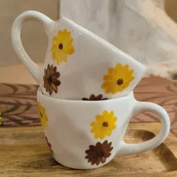 NIYARA White Yellow Floral Printed Ceramic Glossy Cups 320ml image 4
