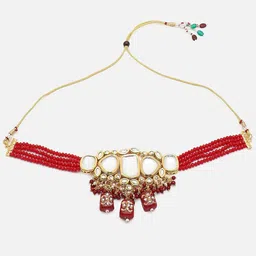 Anouk Red Gold-Plated Stone-Studded Chocker & Drop Earrings image 3