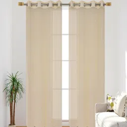 Aura Gold-Toned Set of 2 Striped Sheer Window Curtain image 5