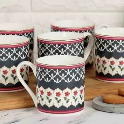 india circus by krsnaa mehta 22 Karat Gold Plated Floral Print 200ml Multicolour Ceramic (Set of 6) Coffee Mug-picture-28