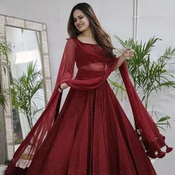 FABPIXEL Embroidered Sequinned Semi-Stitched Lehenga & Unstitched Blouse With Dupatta image 3