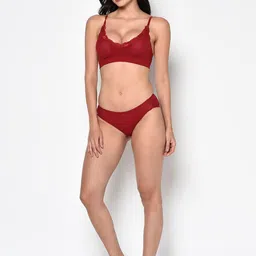 Da Intimo Women Red Coloured Lightly Padded Lace Brief Lingerie Set-image-71