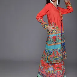 AKS Ethnic Motifs Printed Longline Open Front Jacket image 3