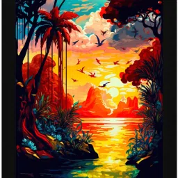Tropical Blaze – Psychedelic Jungle Sunset Escape Digital Reprint 20 inch x 14 inch Painting-image-84