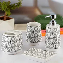Kookee White & Black 4 Piece Abstract Ceramic Bath Accessories Set image 3