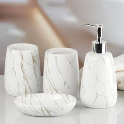 Kookee White 4 Pieces Abstract Ceramic Bath Accessories Set image 3
