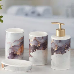 Kookee Blue & Grey 4Pcs Abstract Ceramic Bath Accessories Set image 3