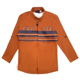 CHARCHIT Boys Rust Brown Printed Cotton Blend Casual Shirt with T-Shirt image 3