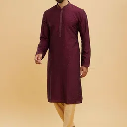 Twamev Men Embroidered Mandarine Collar Sequinned Kurta with Churidar image 5