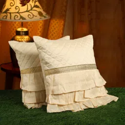 Cream Textured Poly Satin 16 x 16 Inches Cushion Covers (Set of 2) by Hosta Homes-picture-12