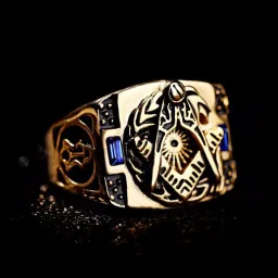 Freemason Symbol With Blue stone Stainless Steel Ring for Men & Boys Stainless Steel Cubic Zirconia Gold Plated Ring-image-37