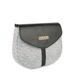 KLEIO Olive Green Geometric Printed PU Structured Jacquard Sling Bag with Quilted image 3