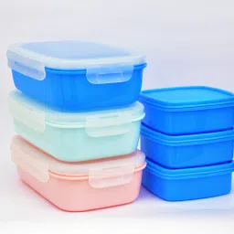 loknath Plain Plastic Lunch Box (Set of 6) 500ml and 200ml Multiple Uses 6 Containers Lunch Box image 2