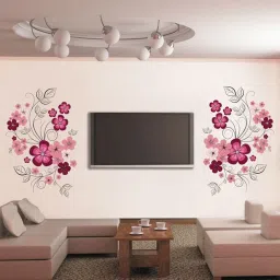 150 cm Pink Flowers with Black Vine 7151 TV Background Self Adhesive Sticker-3
