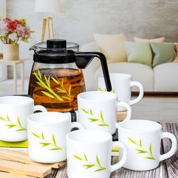 Cello White & Black Printed Opalware Glossy Kettle Set of Cups and Mugs image 5