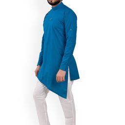 Pro-Ethic STYLE DEVELOPER Band Collar Angrakha Asymmetric Kurta with Pyjamas image 4