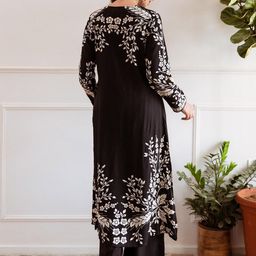 Anouk Black Floral Printed Thread Work A-Line Kurta With Trouser & Dupatta image 5