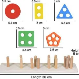 madrigal Wooden Intellectual Geometric Shape Matching Five Column Blocks Educational Stacking Sorting & Learning Toys (Multicolor) image 5