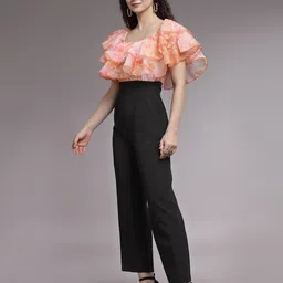 KASSUALLY Orange & Black Basic Jumpsuit with Ruffles image 3