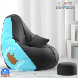 XXXL PatternPuff Bag With Free Cushion and Puffy , Bearly Awake - Lt. Blue & Black Teardrop Bean Bag With Bean Filling-image-86