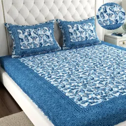 144 TC Cotton Double Jaipuri Prints Flat Bedsheet-15