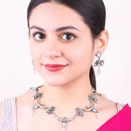 GRIIHAM Silver-Plated Oxidised Beaded Jewellery Set-16