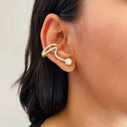 VAGHBHATT Gold Plated Stones Studded & Beaded Twisted Snake Shape Studs Earrings image 4